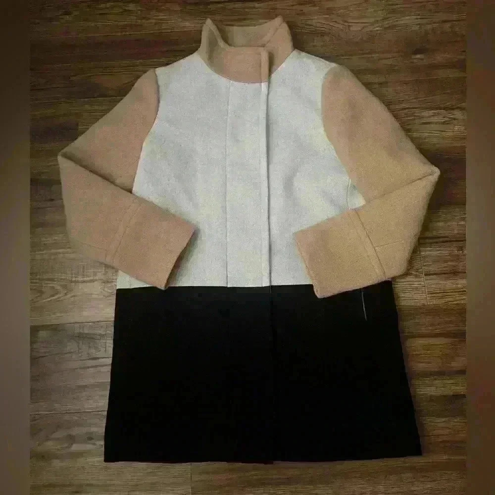 J. Crew Colorblock Pea Coat - Cream, Tan, and Black